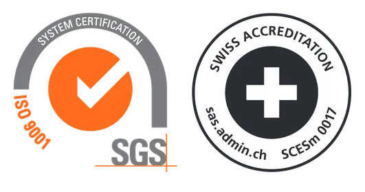 SGS ISO 9001 System-Zertifizierung mit Swiss Accreditation (SAS, SCESm 0017)